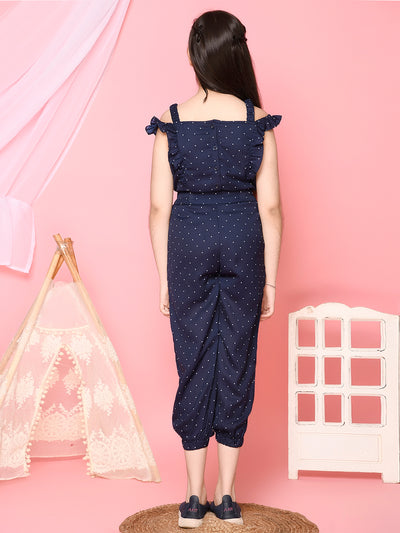 Polka Dot Printed Button Down Full Jumpsuit