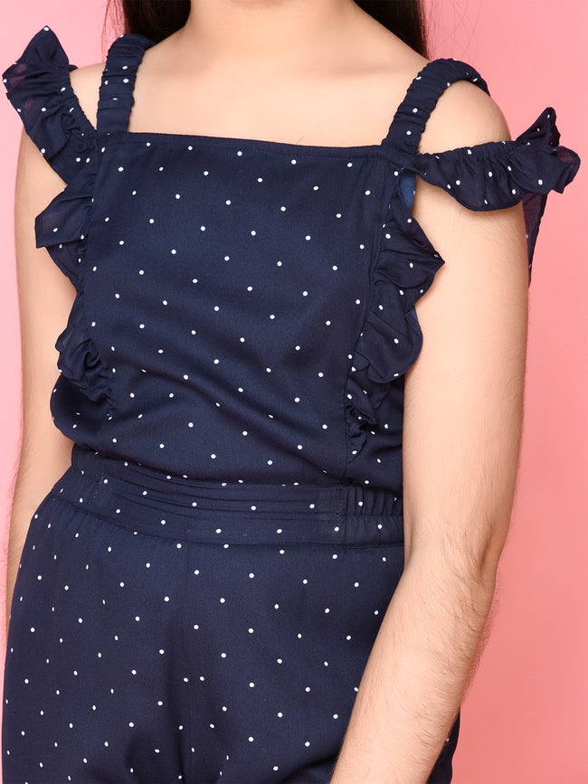 Polka Dot Printed Button Down Full Jumpsuit