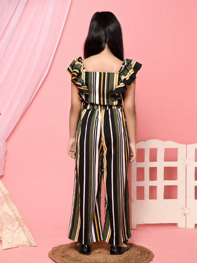 Stripes Printed Button Down Belted Full Jumpsuit