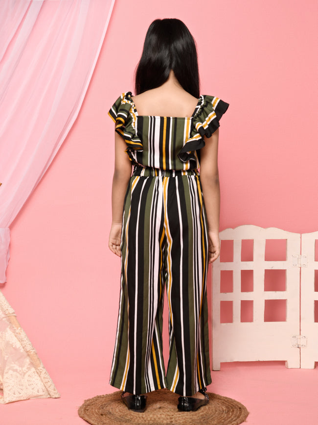 Stripes Printed Button Down Belted Full Jumpsuit