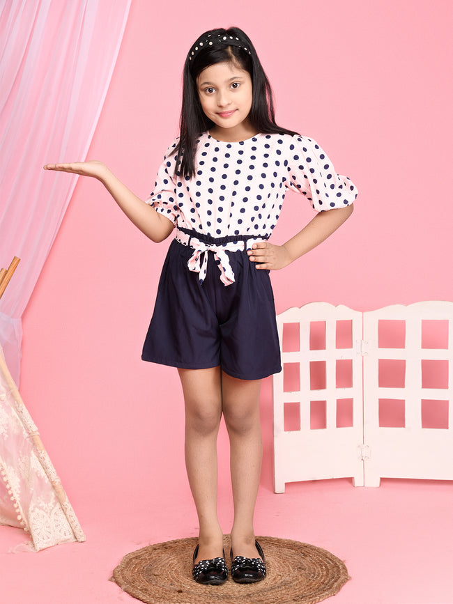Polka Printed Puff Sleeve Short Jumpsuit