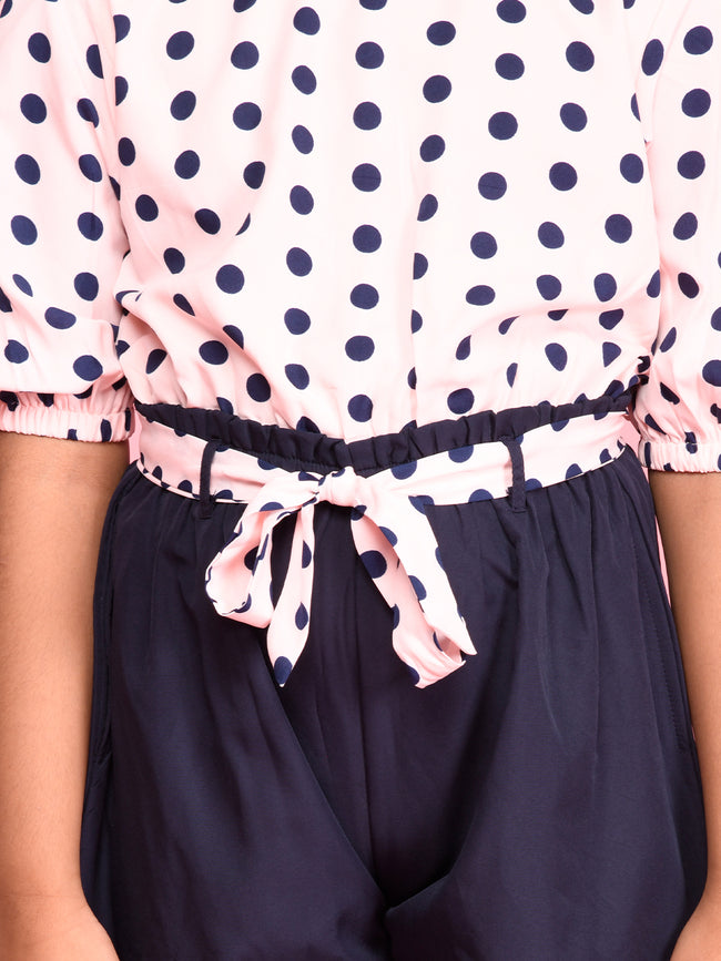 Polka Printed Puff Sleeve Short Jumpsuit