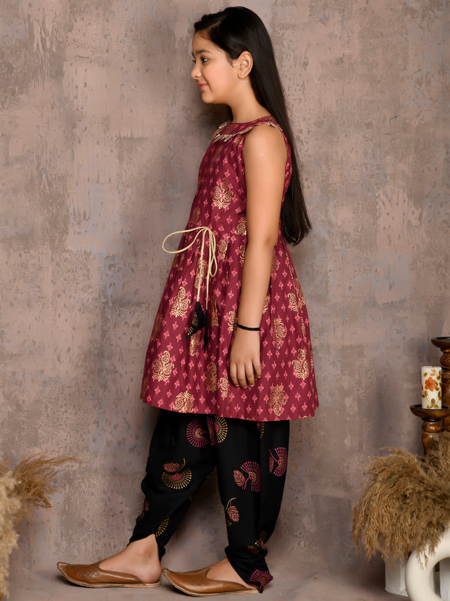 Paisley Sleeveless Peplum Suit with Dhoti Set