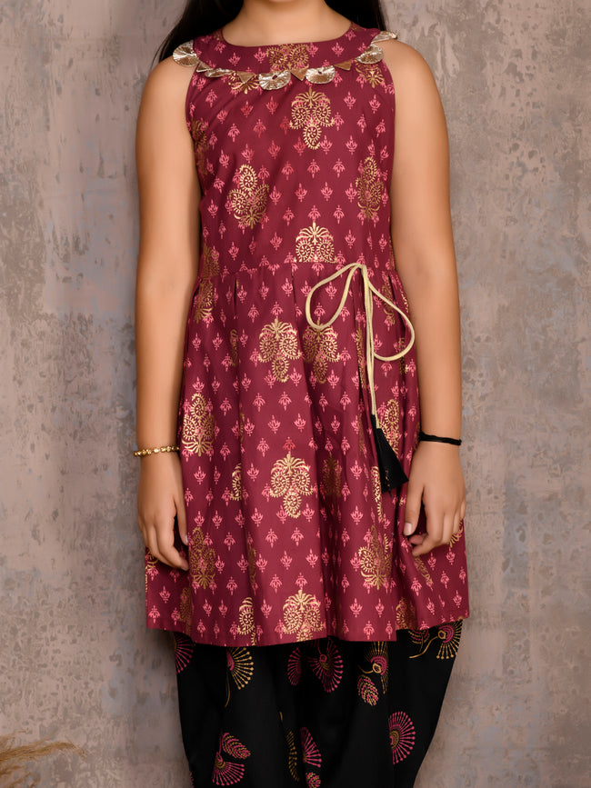 Paisley Sleeveless Peplum Suit with Dhoti Set