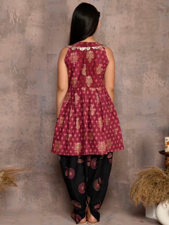 Paisley Sleeveless Peplum Suit with Dhoti Set
