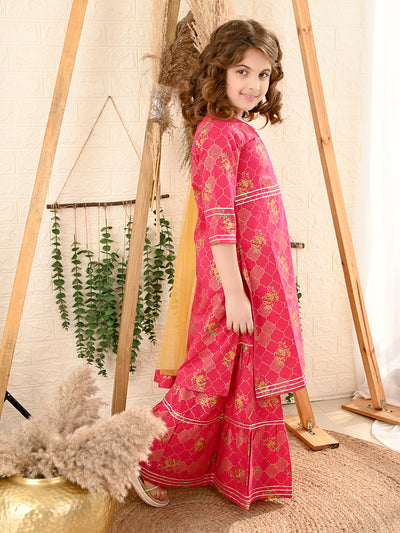 Ethnic Printed Kurta Sharara Set with Dupatta