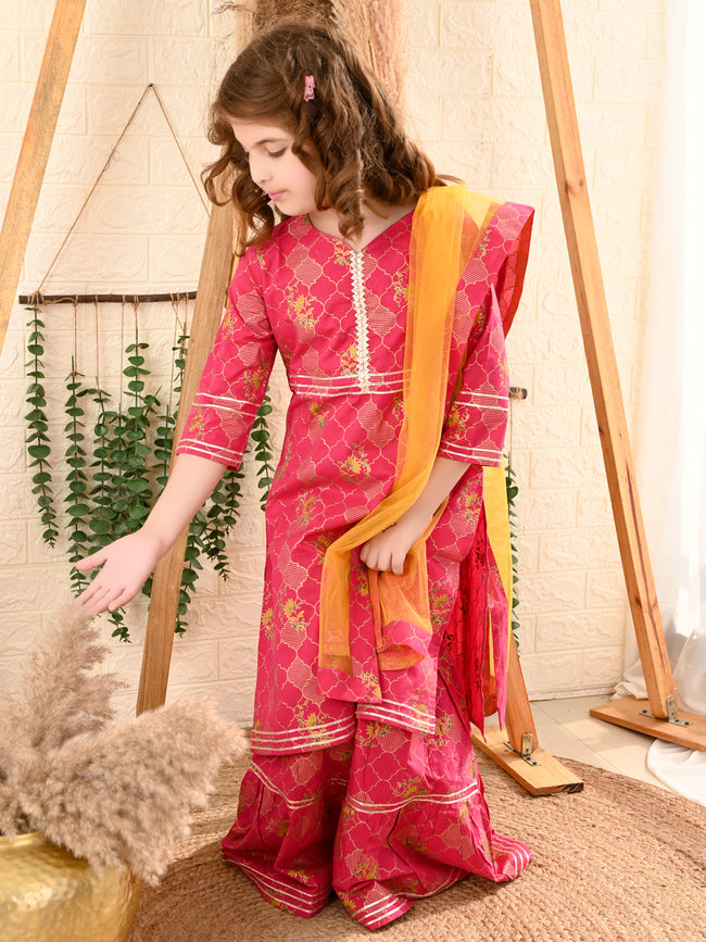 Ethnic Printed Kurta Sharara Set with Dupatta