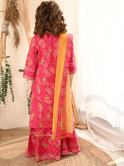 Ethnic Printed Kurta Sharara Set with Dupatta