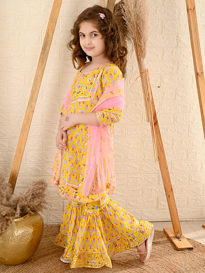 Floral Printed Gota Patti Designed Kurta Sharara Set with Dupatta