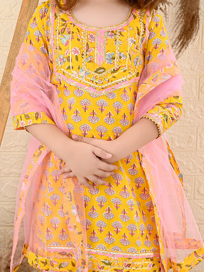 Floral Printed Gota Patti Designed Kurta Sharara Set with Dupatta