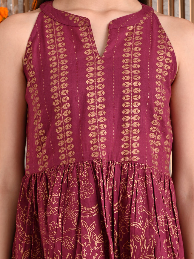 Printed Sleeveless Anarkali Kurta with Palazzo Set