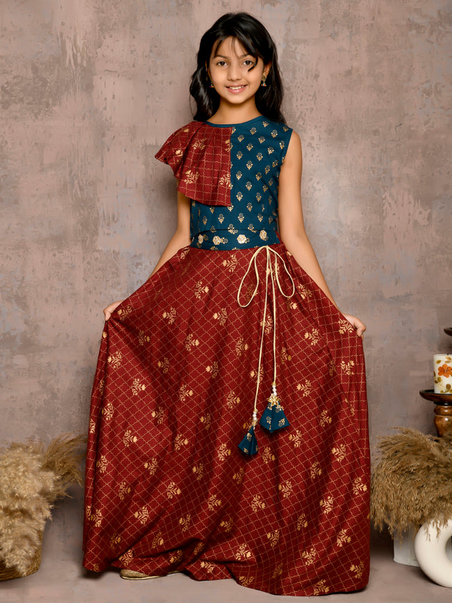 Batik Printed Sleeveless Choli with Lehenga Set