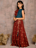 Batik Printed Sleeveless Choli with Lehenga Set