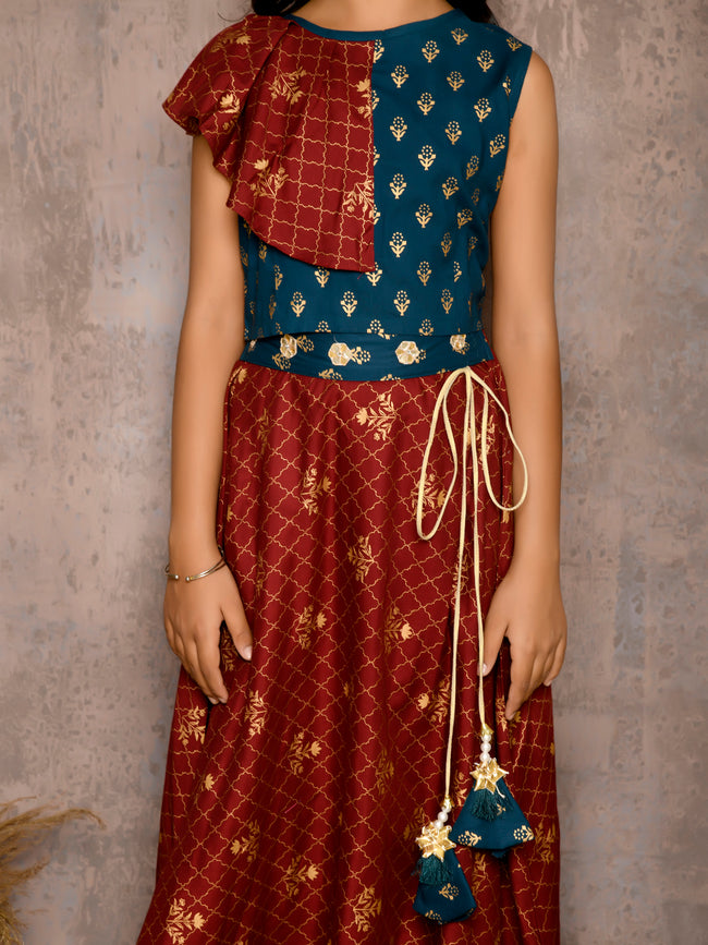 Batik Printed Sleeveless Choli with Lehenga Set