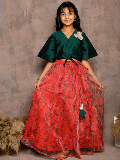 Knoted Choli with Floral Printed Lehenga Set
