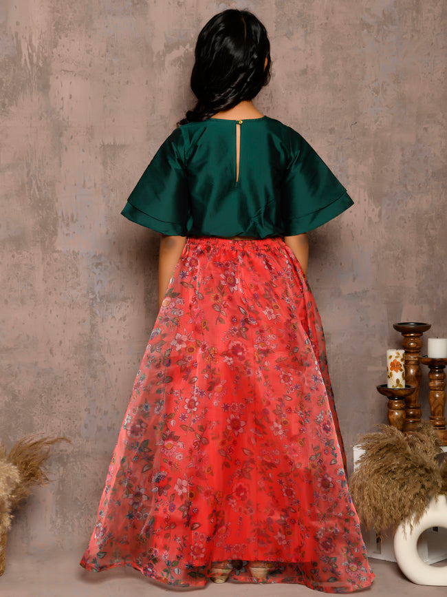 Knoted Choli with Floral Printed Lehenga Set