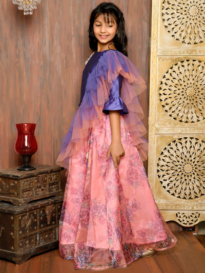 Silk Choli with Floral Print Lehenga Set