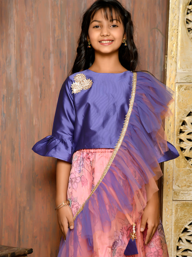 Silk Choli with Floral Print Lehenga Set