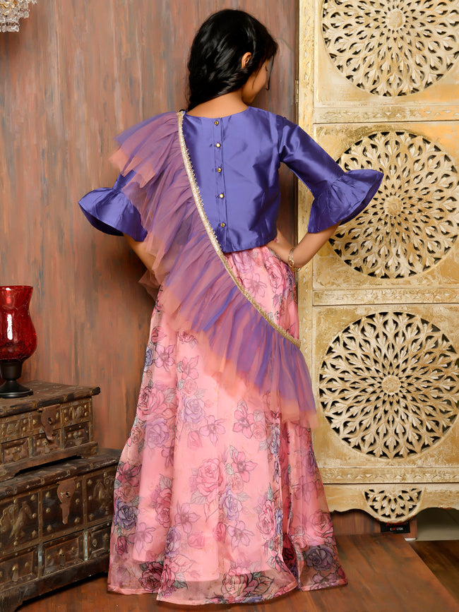 Silk Choli with Floral Print Lehenga Set