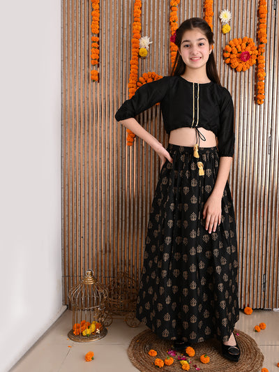 Button Down Knot Choli with Printed Lehenga Set