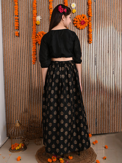 Button Down Knot Choli with Printed Lehenga Set