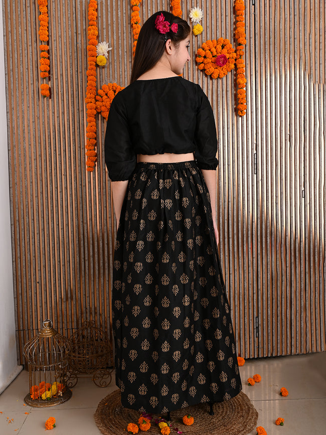 Button Down Knot Choli with Printed Lehenga Set