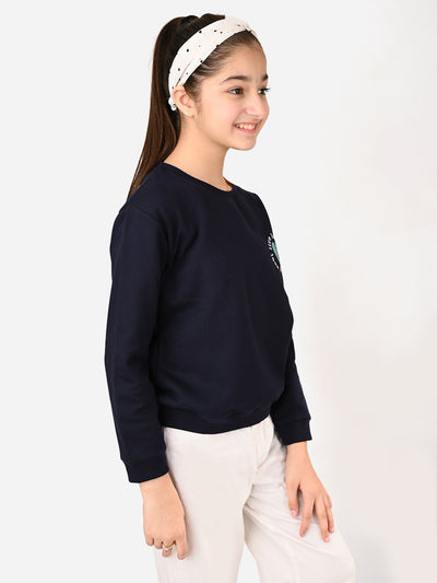 Heart Patch Designed Solid Full Sleeves Sweatshirt