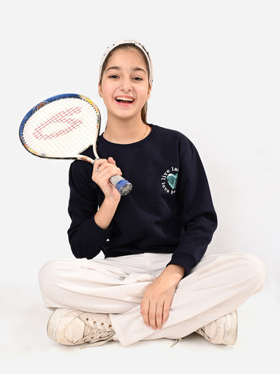 Heart Patch Designed Solid Full Sleeves Sweatshirt