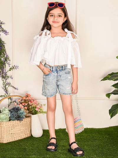 Cold Shoulder Tie Up Crop Top