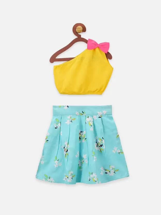 Bow Style One Shoulder Top with Skirt Set